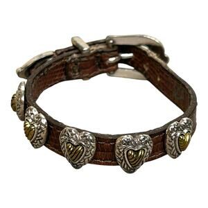Brighton Roped Heart Braid Bandit Embossed Dark Brown Leather Buckle Bracelet